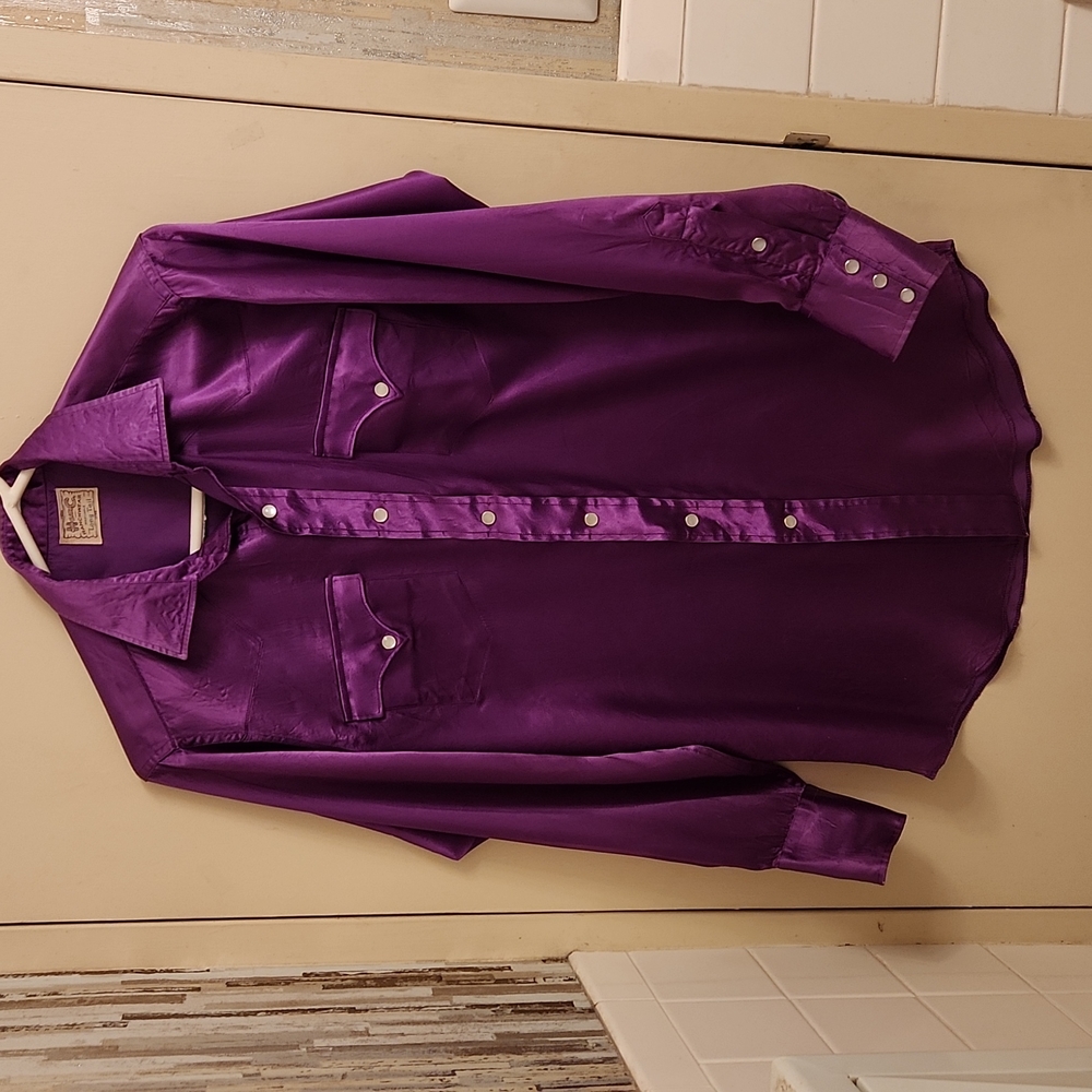 "H Bar C" Ranchwear, Longtail Satin Purple Vintage Shirt, Med